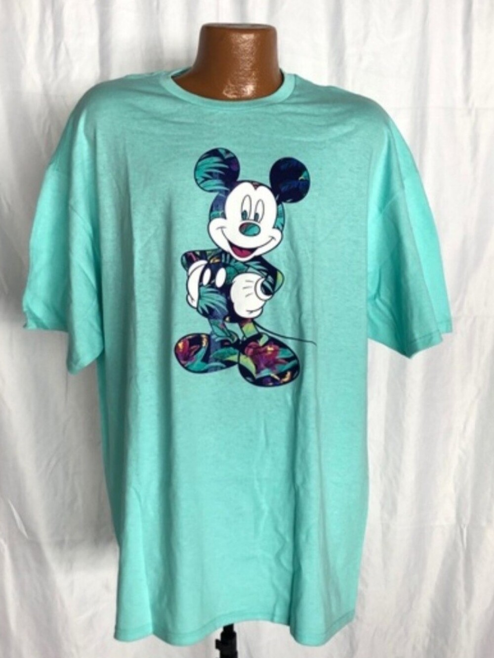 Disney Aqua Short Sleeve Mickey Mouse Floral Graphic Tee